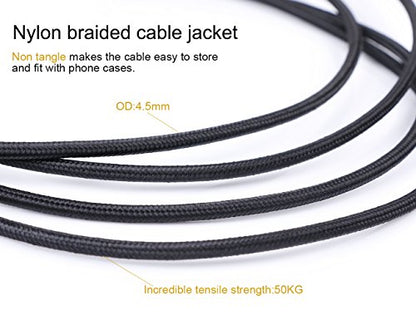SKW Audiophile 3.5mm Right-Angle Stereo Aux Cable 1/8" TRS 6.5ft/2m - color: Black-straight to bend, size: 6.5ft (2m)