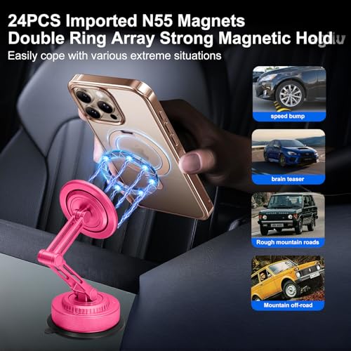 PIEPIE All-Metal Alloy Long Arm Magnetic Suction Cup Car Phone Mount(Pink) - color: Pink