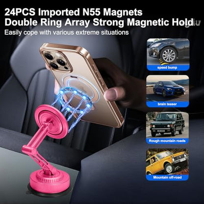 PIEPIE All-Metal Alloy Long Arm Magnetic Suction Cup Car Phone Mount(Pink) - color: Pink
