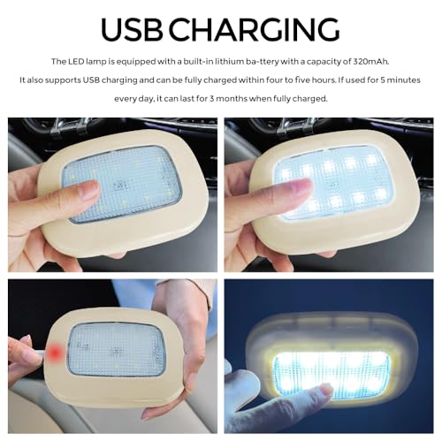 Car Interior Ceiling Roof Lights, Dome Light, Magnetic Rechargeable USB Wireless Dome Lamp, Press Switch 10 LEDs Car Interior Ceiling Reading Lamp Universal for RV Truck Trailer Camper (Beige) - color: Beige