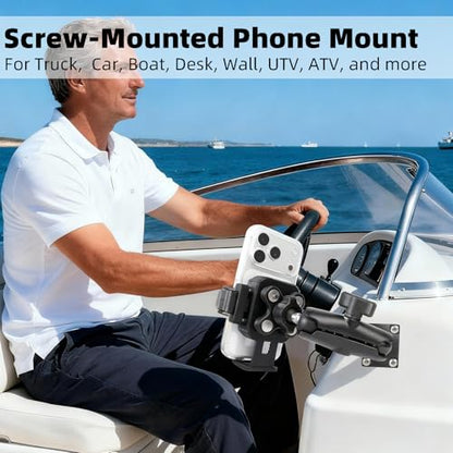Universal Phone Mount Holder for Car, Truck, Boat - Vibration Dampener, Aluminum AMPS Square Base, Medium Arm, 1s Quick Lock/Release, Camera Friendly, Fits 4.7-7.2" Smartphones - style: Drill Base
