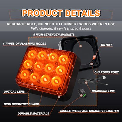 2PCS Magnetic Amber Beacon Strobe Lights for Truck Vehicle Trailer - color: Amber