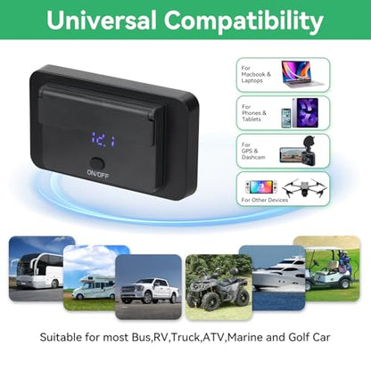 2 Pack 78W 12V USB Outlet Panel Wall Mount with Blue Voltmeter Dual 36W PD & Dual 18W QC3.0 Car USB Port Lightweight 12V USB Charger with ON/Off Switch - size: Pack of 2 with 4 Port / 78W