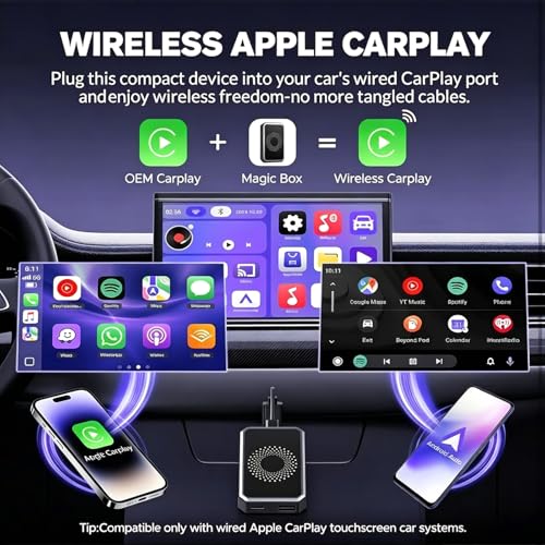 3-in-1 Wireless CarPlay & Android Auto Adapter Magic Video Box Stream for Netflix YouTube TikTok with USB Drive Plug Play for Wired CarPlay Android Auto Cars