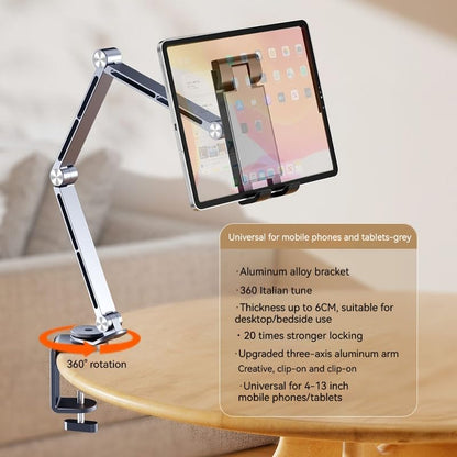 Rotatable Holder Stand Tablet Holder Multi-Angle Design Phone Clip Swivel Mount Desktop Aluminum Alloy Cantilever Bed Desk Home Live Folding Bracket Compatible with 4"-13" Phone Tablet (Gray) - color: Gray