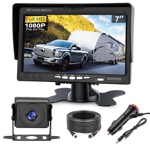 Truck RV Backup Camera with 7 Inch Monitor, AHD 1080P DIY Guide Lines No Delays Waterproof Wired Reverse Rear View Camera System for Car Trailer Camper - size: 7inch +1 Camera