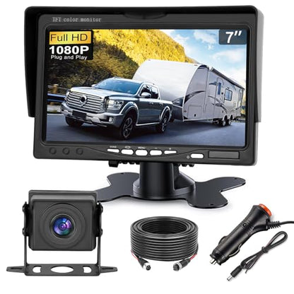 Truck RV Backup Camera with 7 Inch Monitor, AHD 1080P DIY Guide Lines No Delays Waterproof Wired Reverse Rear View Camera System for Car Trailer Camper - size: 7inch +1 Camera