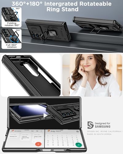 AICase for Samsung Galaxy Z Fold 6 Case [Heavy Duty Protective][Camera Lens Cover][Hinge Protection][360°Ring Magnetic Kickstand] Rugged Shockproof 360 Full Protective Phone Cover for ZFold 6 2024_5 - color: Black+Magnetic stand