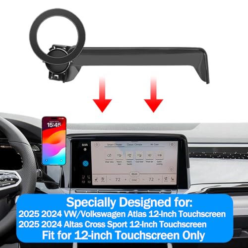 Car Phone Holder for 2025 2024 VW/Volkswagen Atlas/Altas Cross Sport Accessories 12-Inch Touchscreen, 360° Rotation Cell Phone Mount Compatible with MagSafe, for All Smartphones - size: For VW Atlas 12-inch