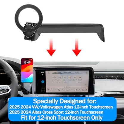 Car Phone Holder for 2025 2024 VW/Volkswagen Atlas/Altas Cross Sport Accessories 12-Inch Touchscreen, 360° Rotation Cell Phone Mount Compatible with MagSafe, for All Smartphones - size: For VW Atlas 12-inch