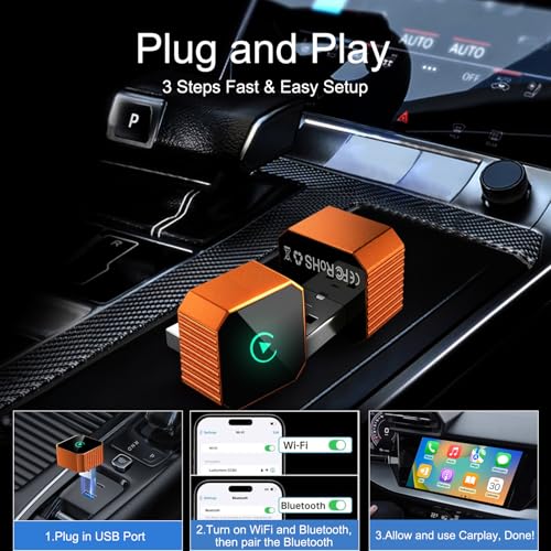 2026 Upgraded Mini Wireless CarPlay Adapter for Android Auto & Apple CarPlay, Plug & Play, Fast and Auto Connect, No Latency 2 in 1 Car Play Wireless Adapter for iPhone iOS 10+ & Android 11+