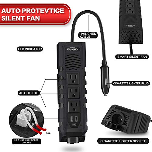 BYGD 150W Car Power Inverter for Vehicles, DC 12V to 110V AC Car Converter - color: 8963BLACK
