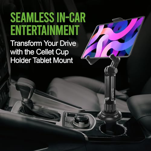Cellet Universal Car Cup Holder Tablet Mount – Adjustable Gooseneck Stand for iPad, Galaxy, Kindle, Smartphones & More – Stable Base Fits Cup Holders 2.5"-4" for Front & Back Seat Use - style: Tablet 13in Neck