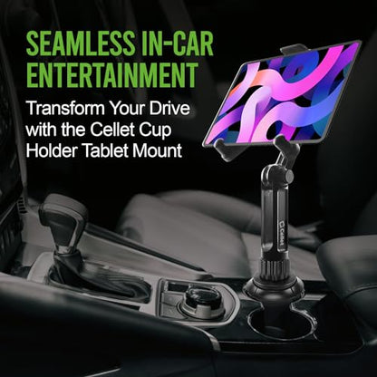 Cellet Universal Car Cup Holder Tablet Mount – Adjustable Gooseneck Stand for iPad, Galaxy, Kindle, Smartphones & More – Stable Base Fits Cup Holders 2.5"-4" for Front & Back Seat Use - style: Tablet 13in Neck