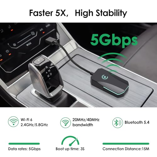 Wireless CarPlay Adapter, 2025 Upgraded Dual-Band (2.4GHz/5GHz) WiFi, Converts Wired to Wireless CarPlay, More Stable & Auto-Connect, Plug & Play for OEM Wired CarPlay Cars & iPhone iOS 10+ (Black).