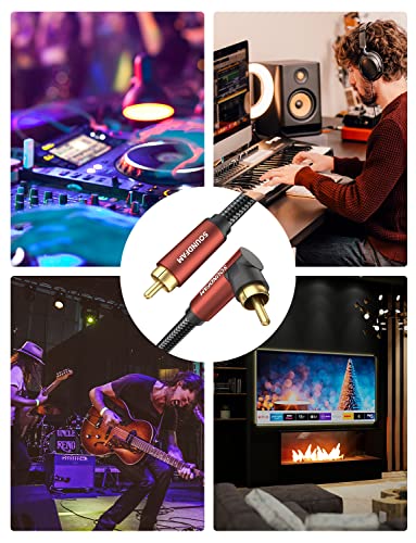90 Degree Right Angle RCA Subwoofer Cable, Dual Shielded 24K Gold-Plated Coaxial Audio Cable for Home Theater, S/PDIF - [ 10ft/3M, Red, 1 x 90° RCA Plug ] - color: 1 x 90° RCA Plug, size: 10ft/3M