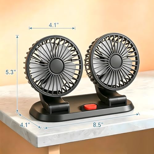 Car Fan,Dual Head USB Fans for Car, USB Powered Car Seat Fan, 360° Rotatable & 2 Strong Wind 5V Table Fans Adjustable for Vehicles SUV RV - color: Dual-5V