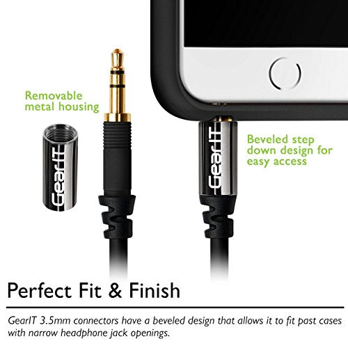 15ft 3.5mm Extension Cable, GearIT Pro Series Preminun Gold Plated 15 Feet 3.5mm Auxiliary Audio Stereo Extension Male to Female Cable, Black - color: Black, size: 15 Feet