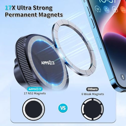 APPS2Car for MagSafe Car Phone Mount for iPhone, Magnetic Windshield Dashboard Holder with Telescopic Arm and Strong Suction Cup, Compatible with iPhone 17/16/15/14/13/12 MagSafe Cases - color: Black