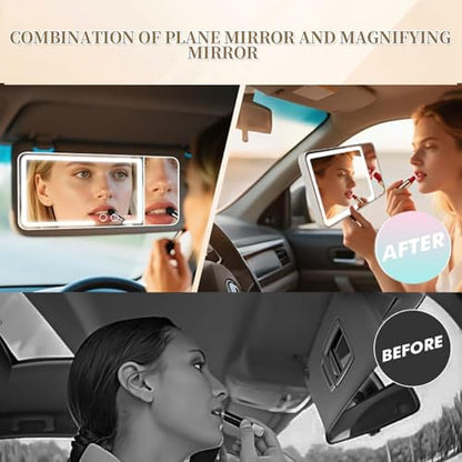 Universal Car Sun Visor Vanity Mirror with LED Lights & Magnifying