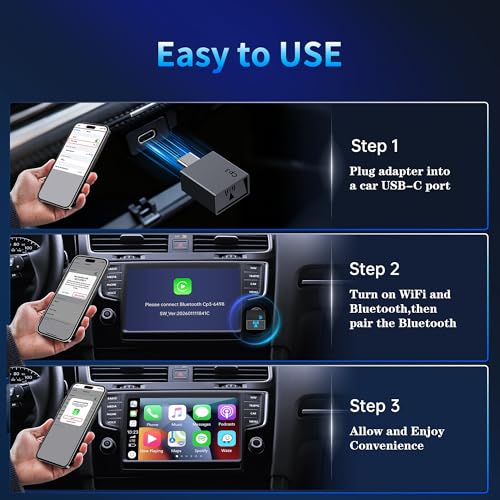 Wireless CarPlay Adapter for iPhone 2026 Upgrade USB C Black