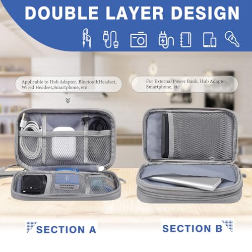 CAAORDKSO Travel Essentials 전자 정리함 케이스 테크 파우치, 코드 오거나이저 여행용 케이블 정리함 가방, 여행 액세서리, 충전기, 휴대폰, 보조 배터리, 하드 드라이브용 (라이트 그레이, 라지) - color: 라이트 그레이., size: Large