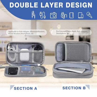 CAAORDKSO Travel Essentials 전자 정리함 케이스 테크 파우치, 코드 오거나이저 여행용 케이블 정리함 가방, 여행 액세서리, 충전기, 휴대폰, 보조 배터리, 하드 드라이브용 (라이트 그레이, 라지) - color: 라이트 그레이., size: Large