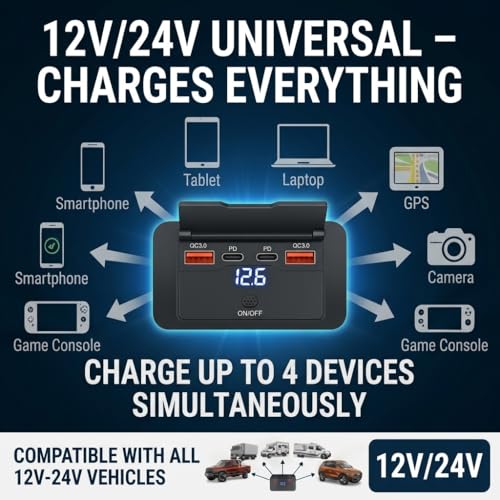 96W 12V USB Outlet Panel Wall Mount–Dual 36W PD & Dual QC3.0 18W Car USB Charger Socket, Waterproof Switch, Surface Mount for RV, Boat, Truck, ATV, Marine (4 Pack) - color: 4pack