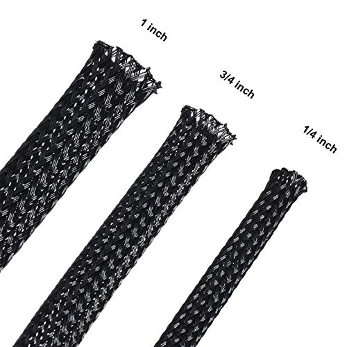 Boao 50ft PET Expandable Braided Cable Sleeve, Wire Loom Braid Sleeving with 127 Pieces Shrink Tube for Audio Video and Other Home Device Cable Automotive Wire(1 Inch, 1/4 Inch, 3/4 Inch,Black) - color: Black, size: 1 Inch, 1/4 Inch, 3/4 Inch