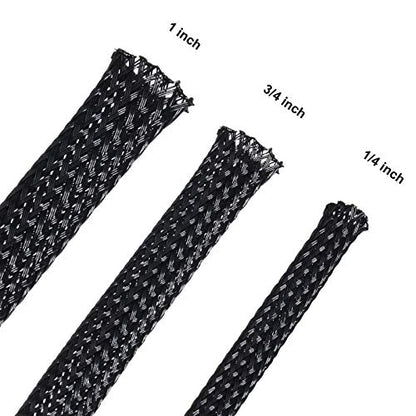 Boao 50ft PET Expandable Braided Cable Sleeve, Wire Loom Braid Sleeving with 127 Pieces Shrink Tube for Audio Video and Other Home Device Cable Automotive Wire(1 Inch, 1/4 Inch, 3/4 Inch,Black) - color: Black, size: 1 Inch, 1/4 Inch, 3/4 Inch