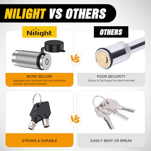 Nilight 1/2" & 5/8" Anti-Theft Lockable Trailer Hitch Lock Pin | Keyed Unique Weatherproof Anti-Theft Lockable Fits 2" 2-1/2" & 1-1/4"Receiver Tow Truck Boat Bike Truck Silver - color: Hitch Lock Pin 1/2" & 5/8" Silver