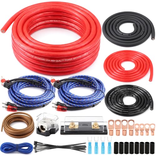 4게이지 트루 듀얼 앰프 배선 키트, 1000W 완벽한 자동차 오디오 앰프 설치 키트, 100A ANL 퓨즈, OFC RCA 케이블, 고성능 스테레오 시스템용 스피커 와이어 및 분배 블록 포함 - color: 트루 듀얼 앰프가 있는 4 게이지