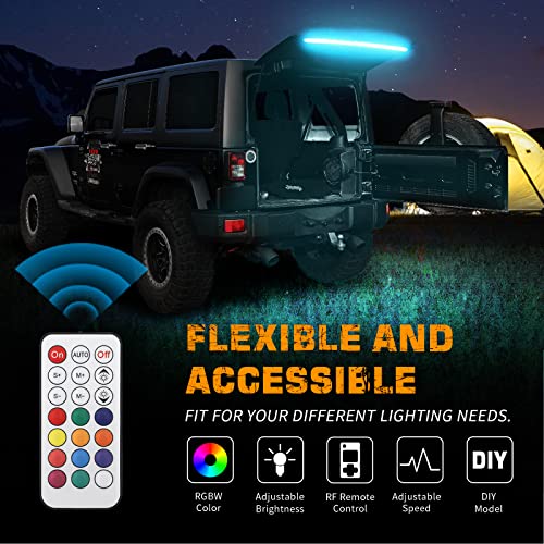 XRIDONSEN 40 Inch RGBW Rear Window Lift Gate Dome Light Strip Back Glass Tailgate Hatch Trunk Cargo Camping Light RF Wireless Remote Compatible with Jeep Wrangler JL JK YJ TJ JKU JLU 2/4-Door SUV