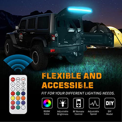 XRIDONSEN 40 Inch RGBW Rear Window Lift Gate Dome Light Strip Back Glass Tailgate Hatch Trunk Cargo Camping Light RF Wireless Remote Compatible with Jeep Wrangler JL JK YJ TJ JKU JLU 2/4-Door SUV