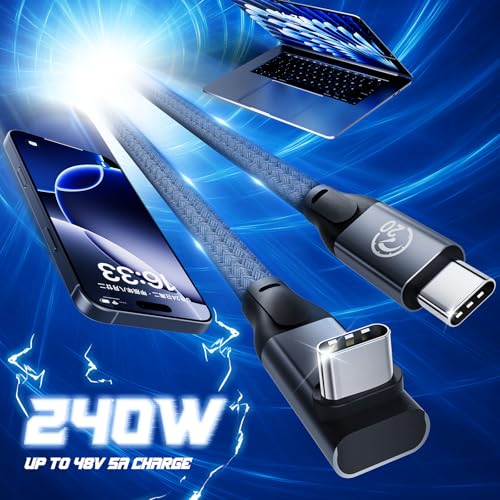 90 Degree USB C Cable 1.6ft, 90° Short USBC to USBC 3.2 20Gbps Data Cable - color: Gray, size: 1.6ft