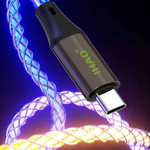 IHAO USB C to C Charger Cable PD Fast Charge and High Speed Sync Visible LED Current Flowing Compatible with All USBC Device-39Inches RGB - color: USB C TO C RGB