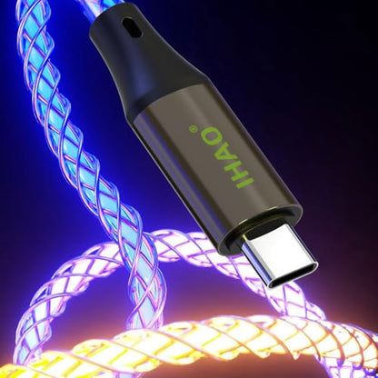 IHAO USB C to C Charger Cable PD Fast Charge and High Speed Sync Visible LED Current Flowing Compatible with All USBC Device-39Inches RGB - color: USB C TO C RGB