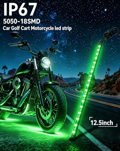 Keiurot 12V Led Light Strip for Car Motorcycle Golf Cart 12.5In Green 4Pack - color: Green Led Strip