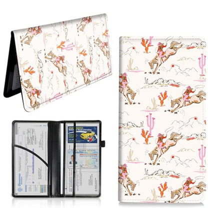 Car Registration and Insurance Card Holder, Vehicle License Documents Glove Box Compartment Organizer Wallet, ID Card Holder for Car Essentials Automobile, Cowgirl Wild West - color: Cowgirl Wild West