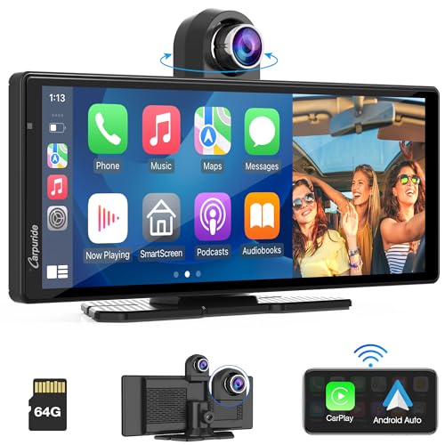 Carpuride 4K W903 Portable Wireless Carplay & Android Auto with Dash Cam - 9.3" HD IPS Screen, 4K Front Camera, Loop Recording, Bluetooth, Mirror Link, GPS, Siri, Dashboard Mounted - size: 9.26inch
