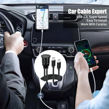 Dual Port USB C 2.0 Male to USB C 2.0 Female Extension Cable,Flush Mount Waterproof Panel Cable for Car,Truck,Boat,Motorcycle Dashboard 3.3ft - style: Dual USB C 2.0