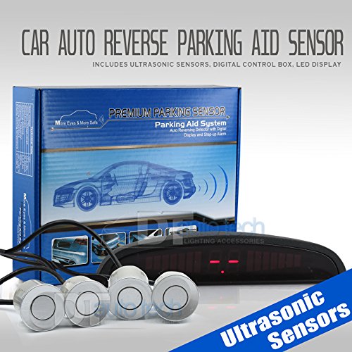 4 Parking Sensor Kit LED Display View Reverse Backup Radar System Silver - color: Silver