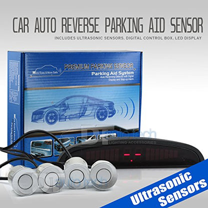4 Parking Sensor Kit LED Display View Reverse Backup Radar System Silver - color: Silver