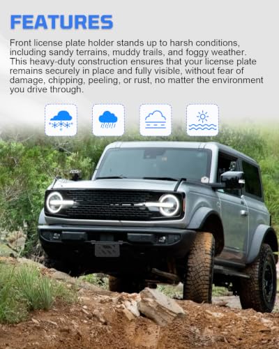 License Plate Bracket for Bronco, Steel Front License Plate Frame No-Drilling License Plate Bracket Compatible with Ford Bronco 2021;2022;2023;2024;2025; 2026 Standard Plastic Bumper Bronco - size: Upgrade For Bronco Plastic Standard Bumper