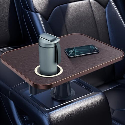 Car Tray& Car Desk for Laptop,Dual 360° Rotating,Anti Slip Leather Surface, Food Tray, Cup Holder Table Compatible with Tesla Model Y/3/S, Ford F150/Explorer/Maverick/Home Theater Seating (Brown) - color: Brown