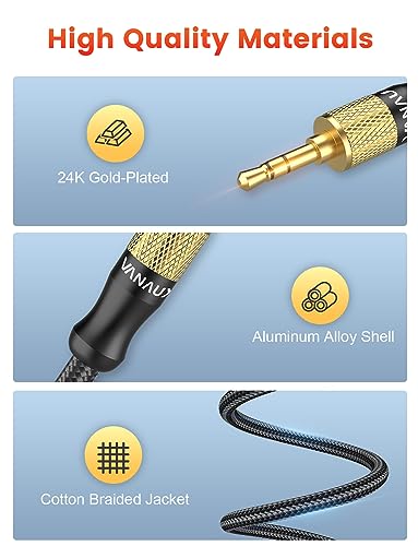3.5mm Audio Cable， VANAUX 90 Degree Right Angle Auxiliary Cable Stereo Aux Jack to Jack Cord Compatible for Mp3 Player, Car Stereos, Smartphone, Speakers, Headphone and More(6.6ft/2m) - size: 6.6 ft
