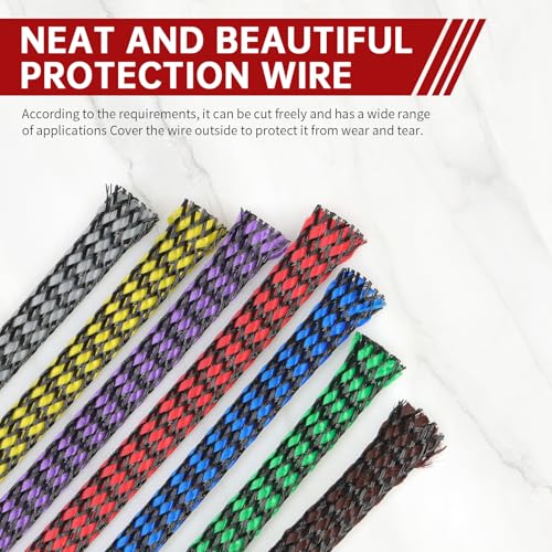 Expandable Braided Cable Sleeve, PP Yarn + PET Braided Expandable Sleeving Cable Management Protection High Density PET Wire Cover Sheath for Cables (Purple Black, 4mm (5/32")-19ft) - color: Purple Black, size: 4mm (5/32")-19ft