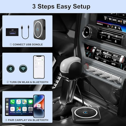 CarPlay Wireless Adapter, Wireless CarPlay Adapter for iPhone Converts Wired to Wireless CarPlay Dongle, Plug & Play Fit for Factory OEM Wired Apple CarPlay Cars from 2016 & iPhone iOS 10+ - style: rounded