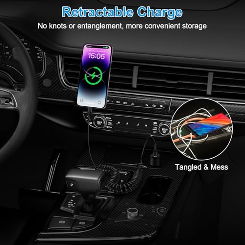 Coiled USB C Cable for Car,5FT USB C to Lightening Cord Fast Charging Cable Retractable Lightening Carplay Cable Compatible for iPhone 14 Plus/14 Pro/14Pro Max 13 12 11 Pro Max Mini 8 Plus iPad iPod