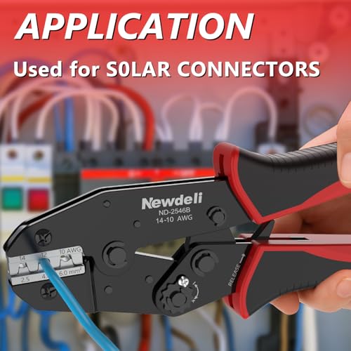 Newdeli Wire Crimping Tool for Solar Connectors - AWG 14 12 10 MC4 Crimping Tool Ratchet Wire Crimper for MC4 Connector Ratcheting Crimping Plier Crimp Tool - style: ND-2546B for solar connectors